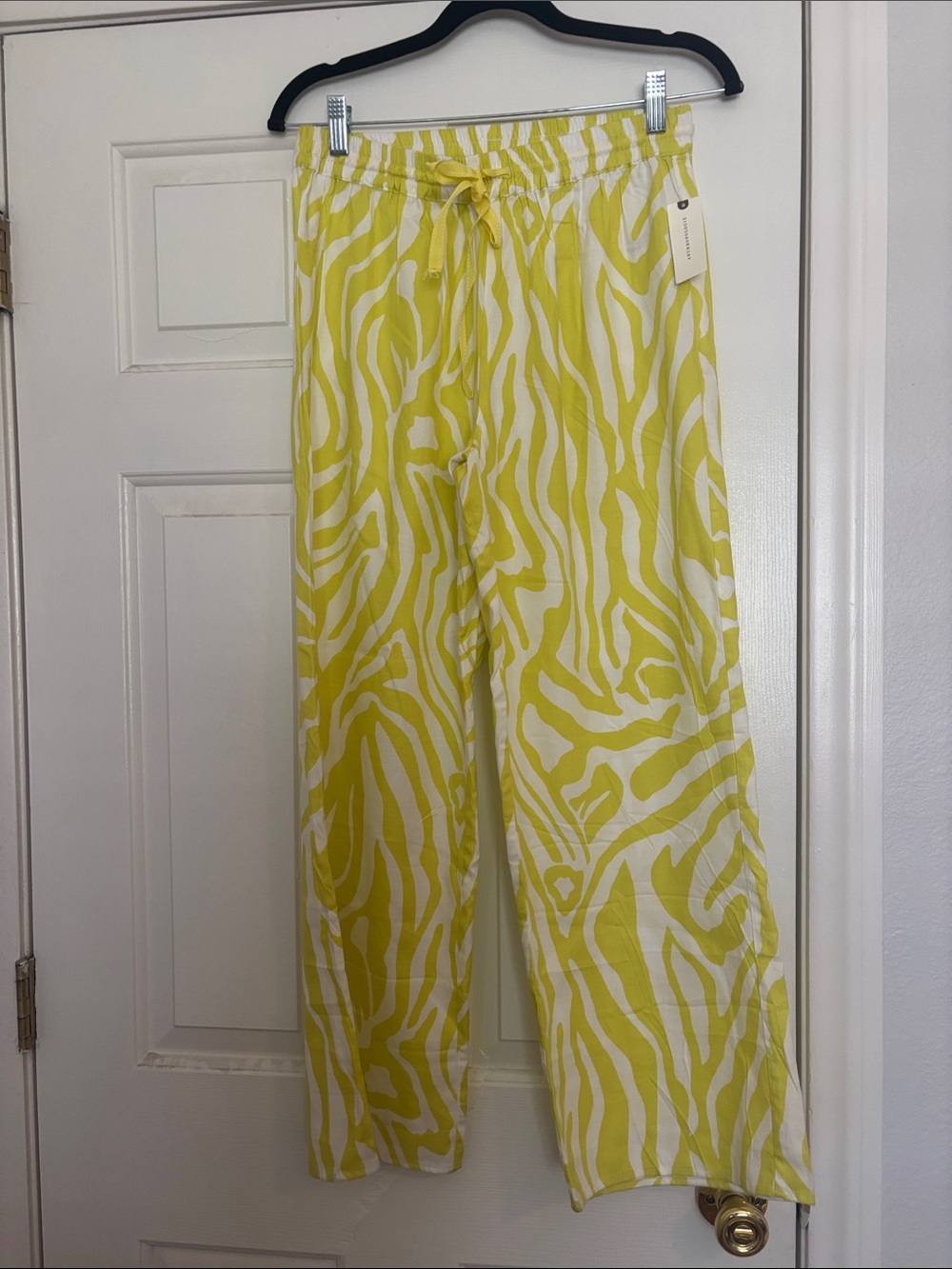 Anthropologie Yellow and White Zebra-Print Pajama Pants